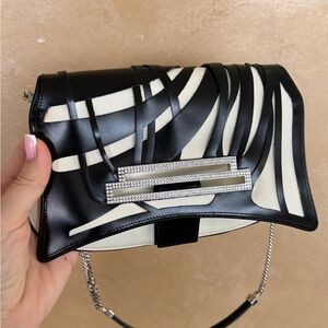 Swarovski Stylish Black and White Clutch with Silver Accent